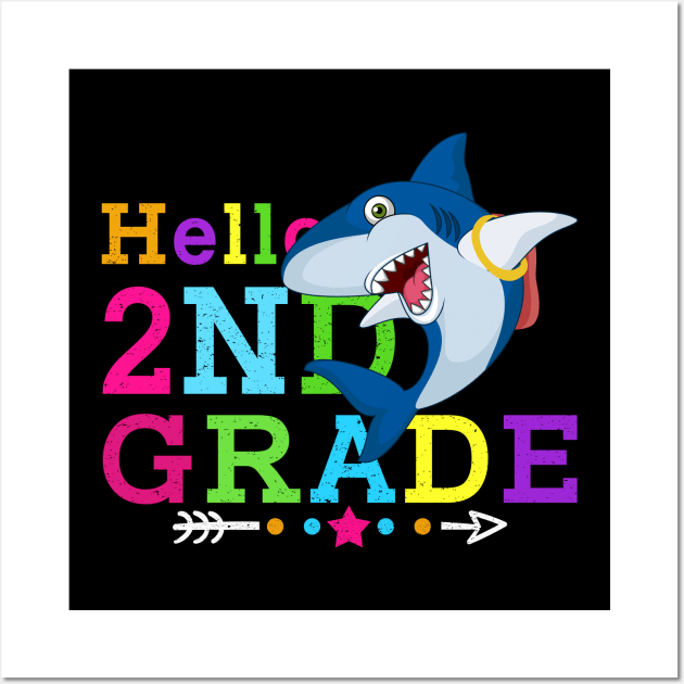 Shark Hello 2nd Grade Tshirt Teachers Kids Back to school Gifts Wall Art by kateeleone97023